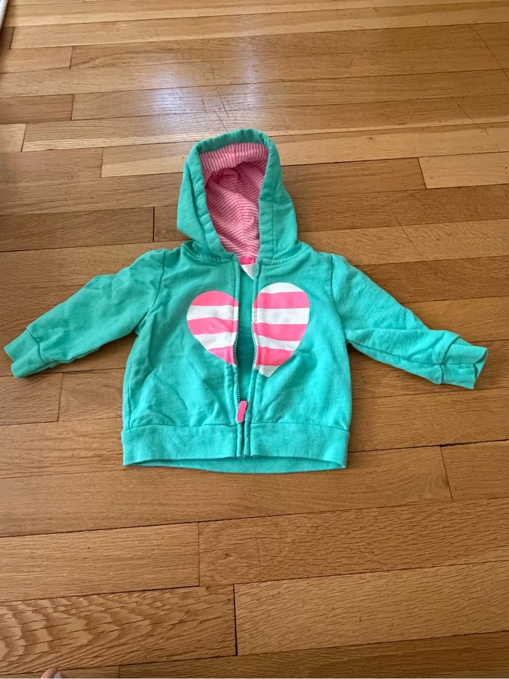 Carter's Mint Green Hoodie with Pink Striped Heart
